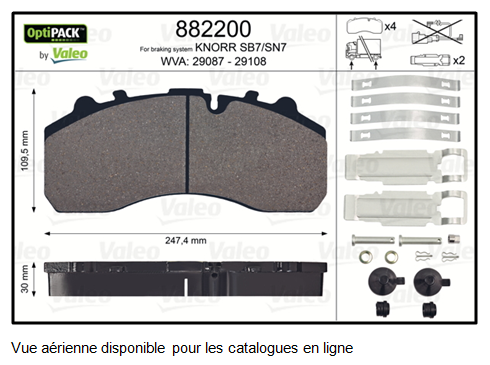 Vue aérienne plaquettes de freins
